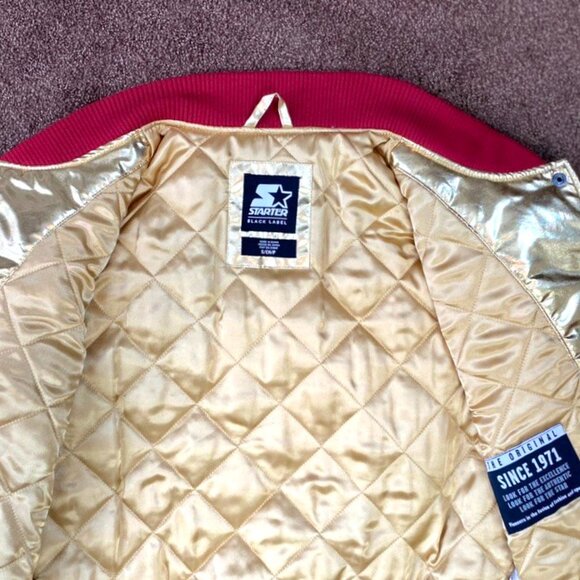 Share San Francisco 49ers Woman's 5 Time Super Bowl Jacket STARTER GOLD S M - Picture 8 of 9